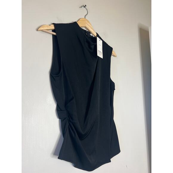 NWT A.L.C. Amira Lightweight Crepe Ruched Keyhole Sleeveless Top Black Size: 2 - Picture 3 of 8